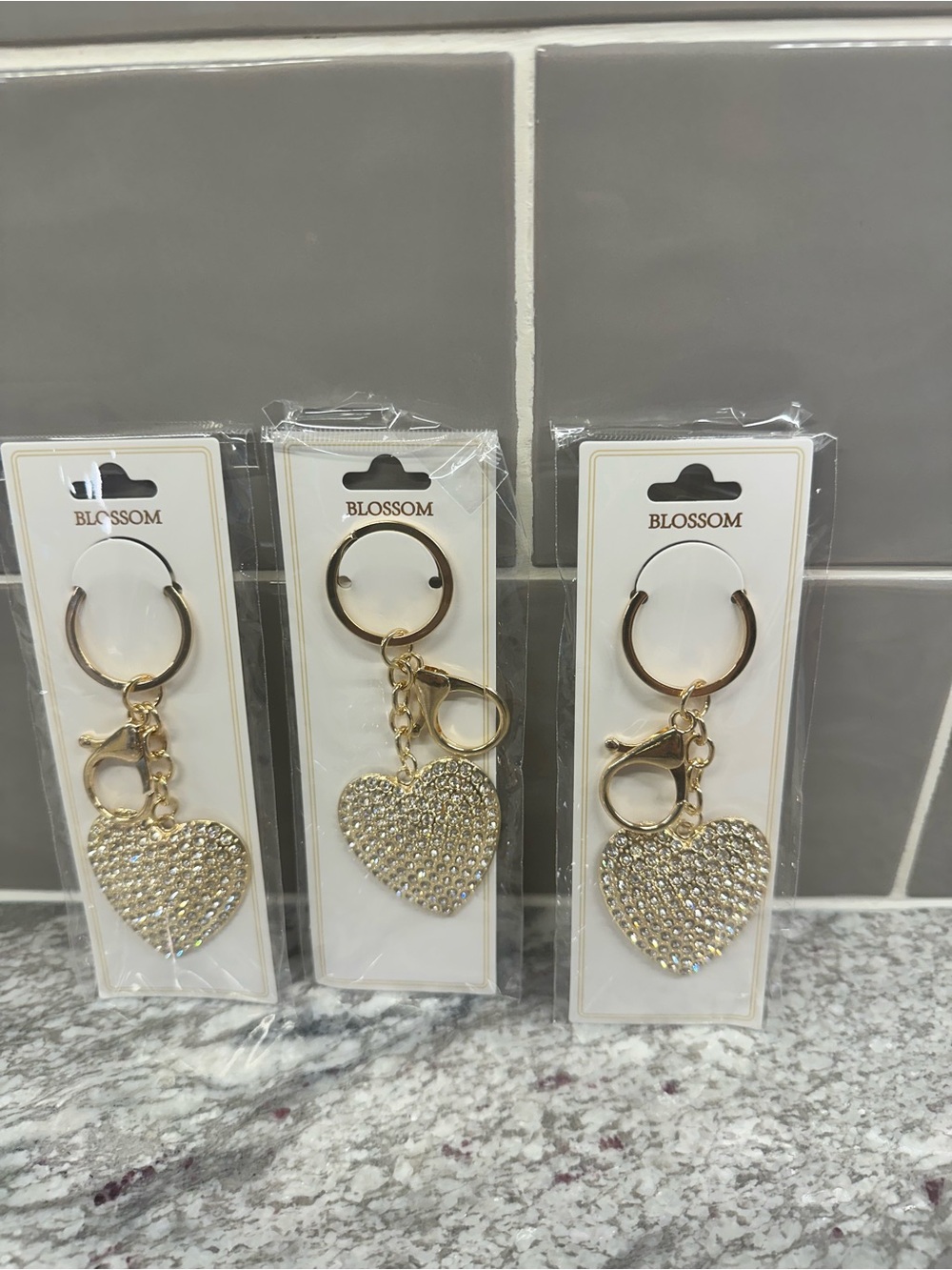 Gold Crystal Heart Keychain - Gold Heart Charm